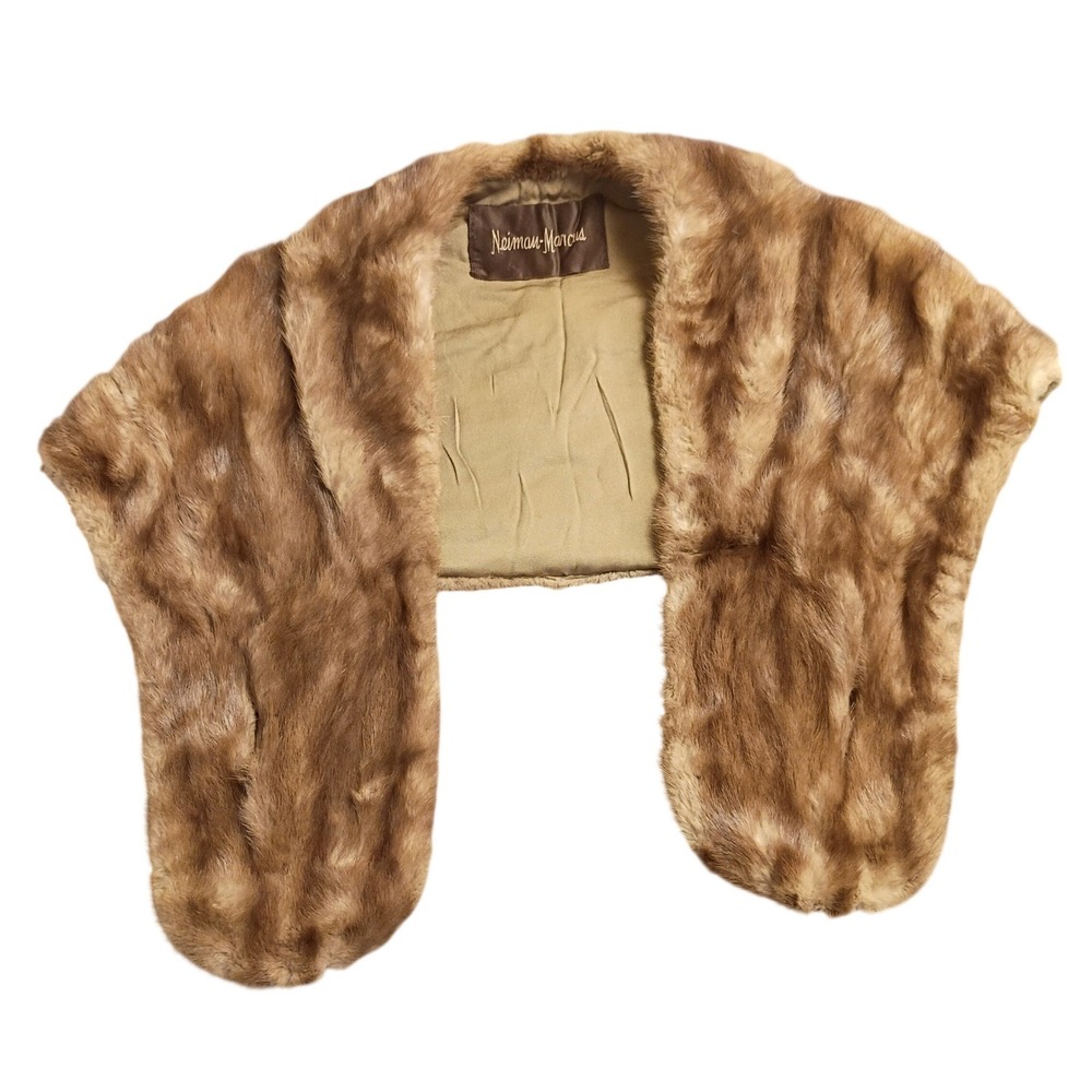Neiman Marcus Fur Stole Women OS Brown Vintage Formal Wrap Shawl Luxury